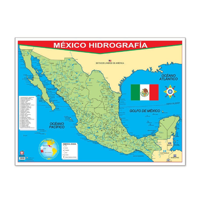 Póster México con Hidrografía